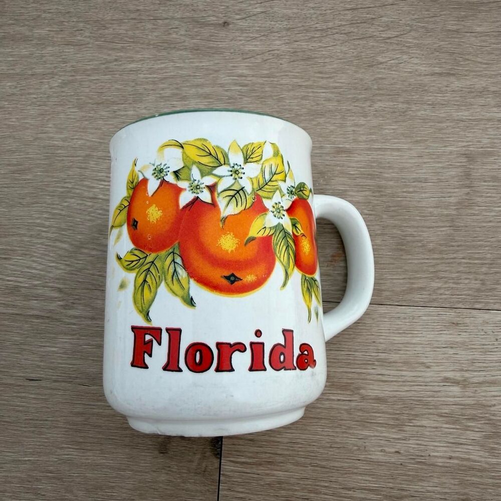 Vintage Florida Oranges Coffee Mug Cup Grandma Cottage MCM Retro Granny Blossoms